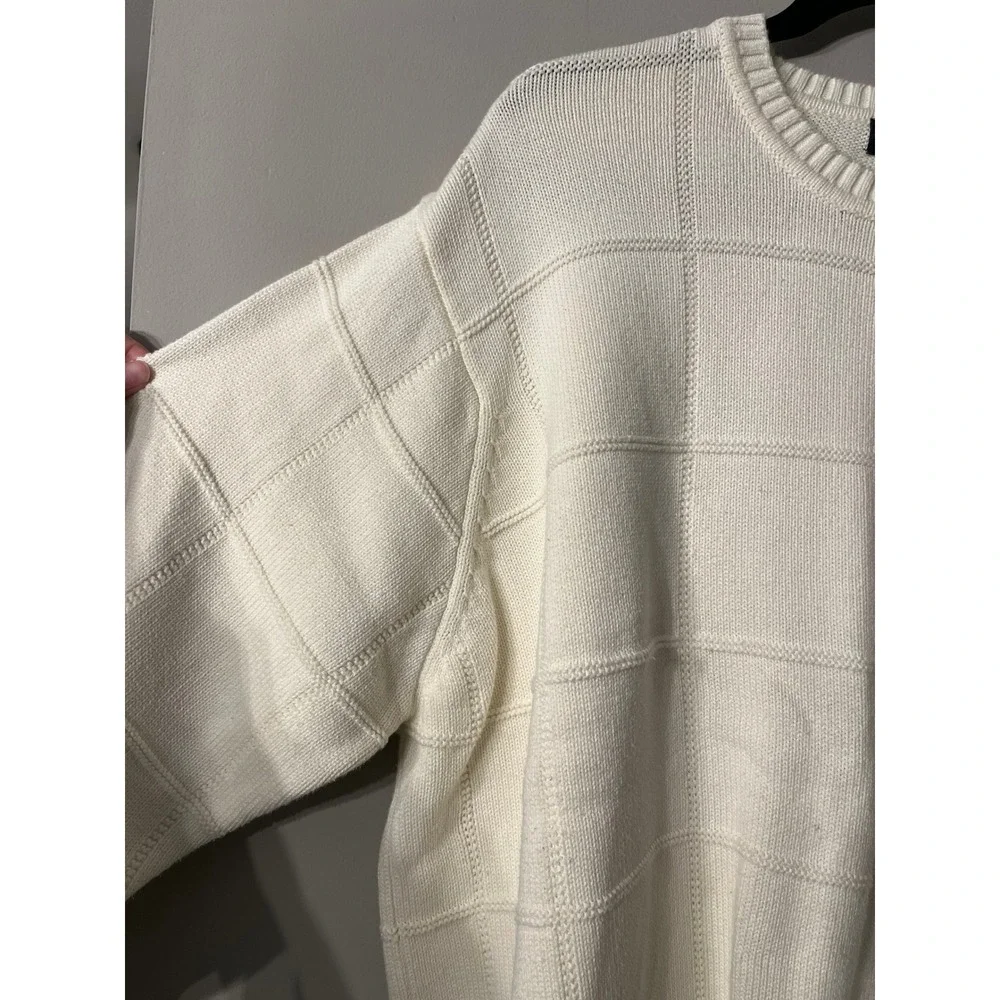 Dockers Mens 3XL Cream White Cotton Grid Textured Knit Crewneck Sweater